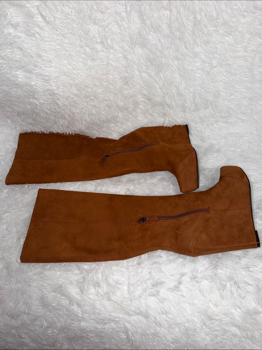 Boutique 9 Cognac Suede Tall Platform Wedge Boots Size 9 NWOT - Picture 9 of 12